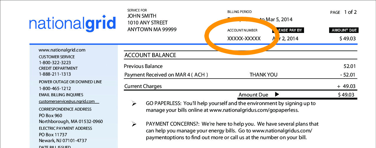 National Grid MA Account Number 01 Town Square Energy